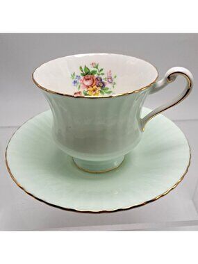 Paragon Green Floral Fine Bone China Tea Cup & Saucer Set